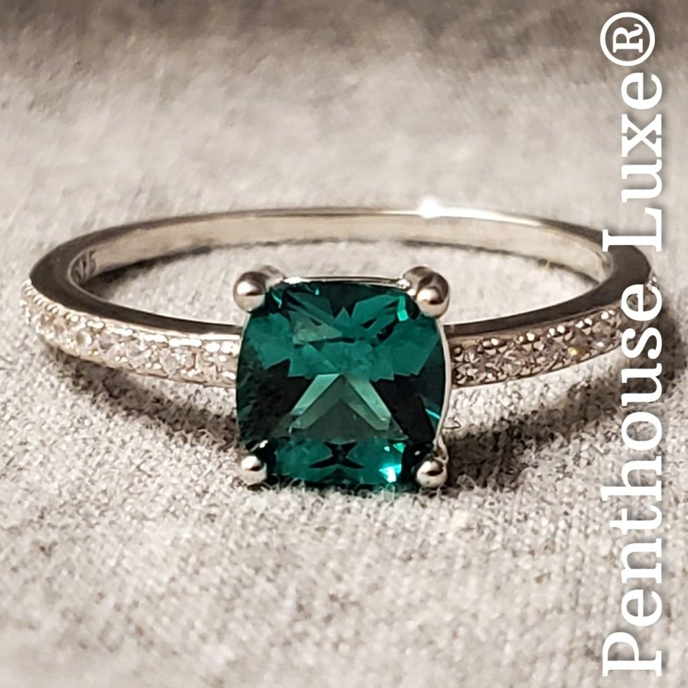 SOLID 925 Sterling Silver Green Emerald Ring